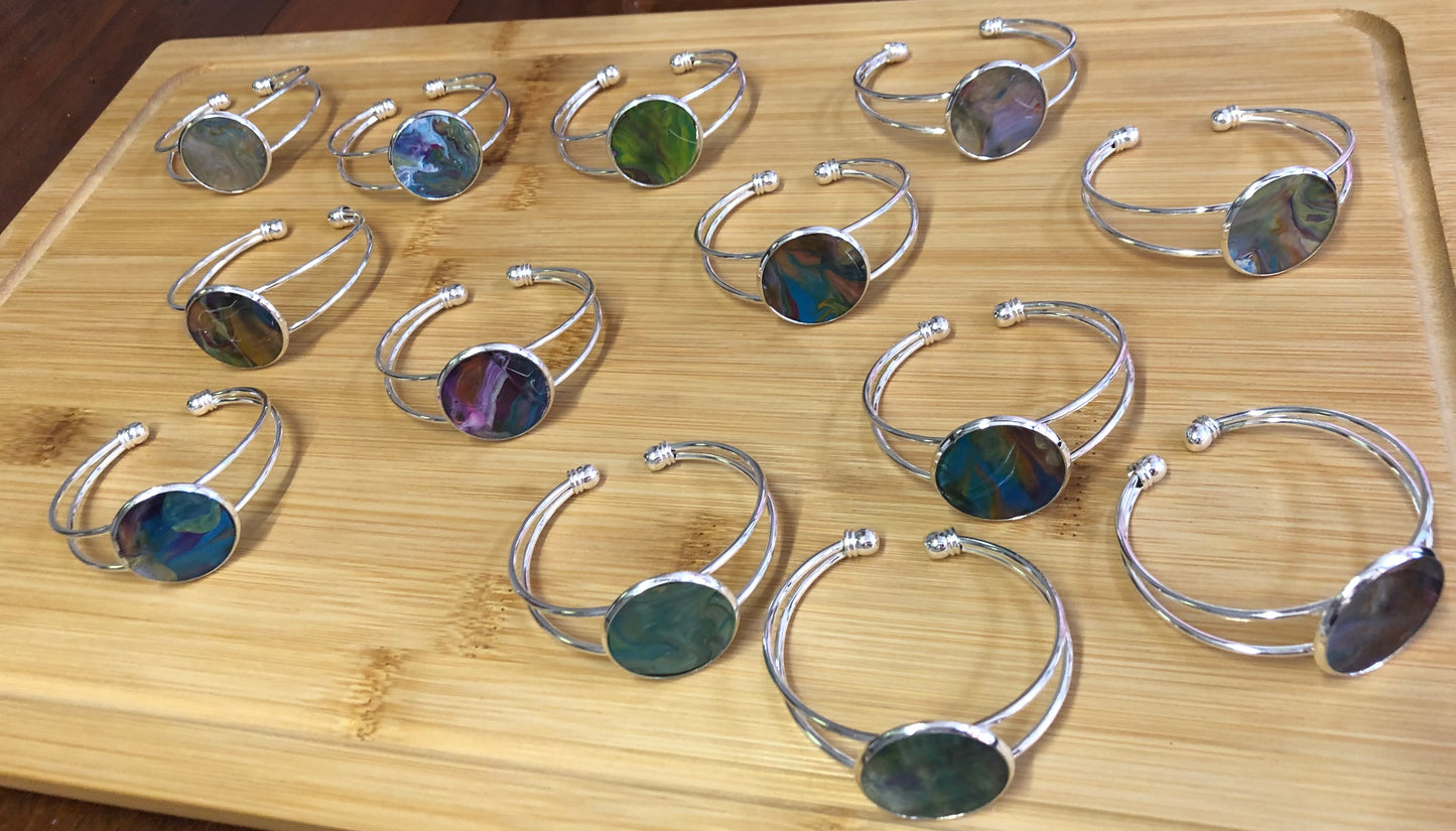 Acrylic Pour silver bangle