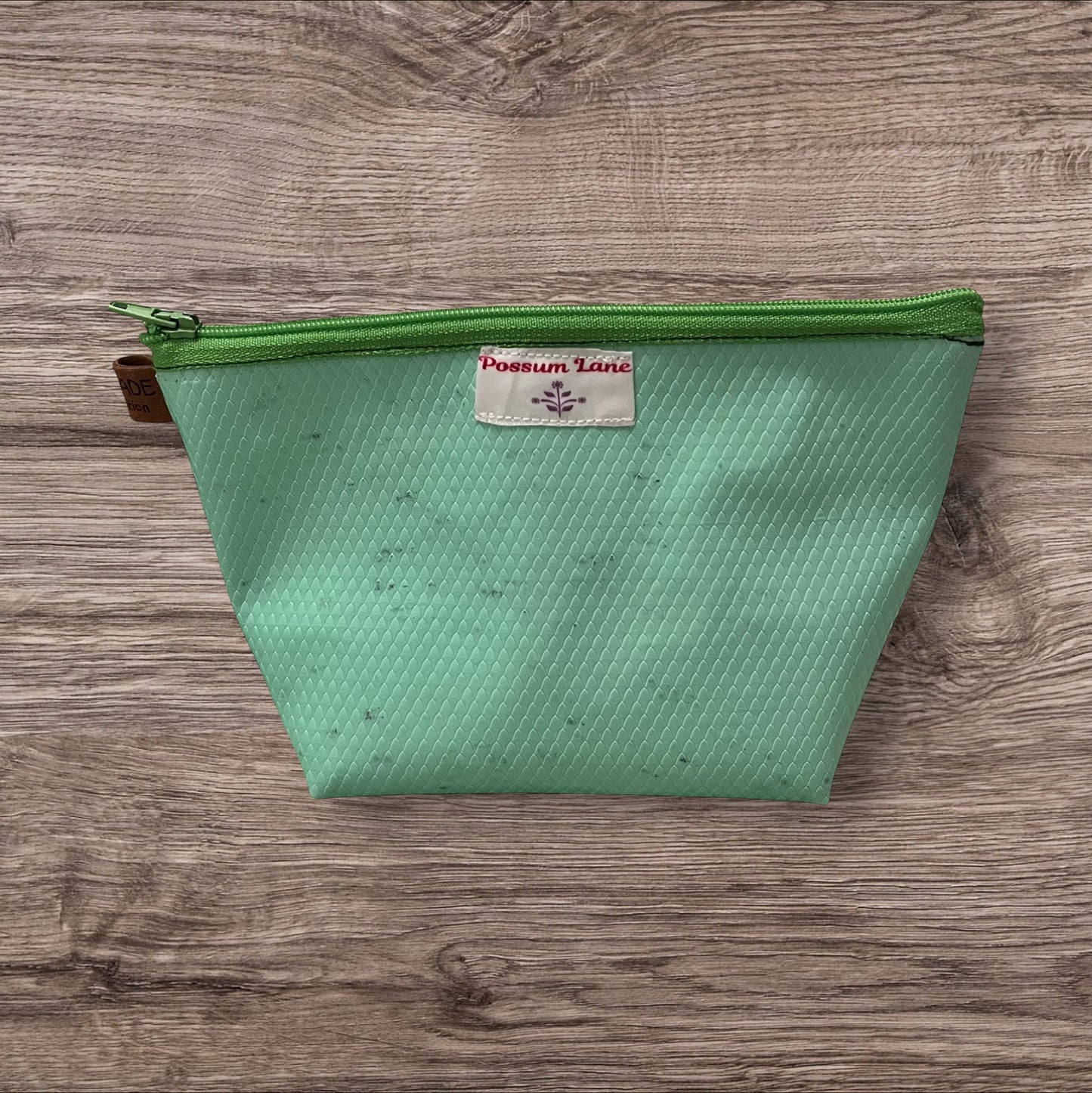 Light Green Textured Zippered Cosmetic Pouch