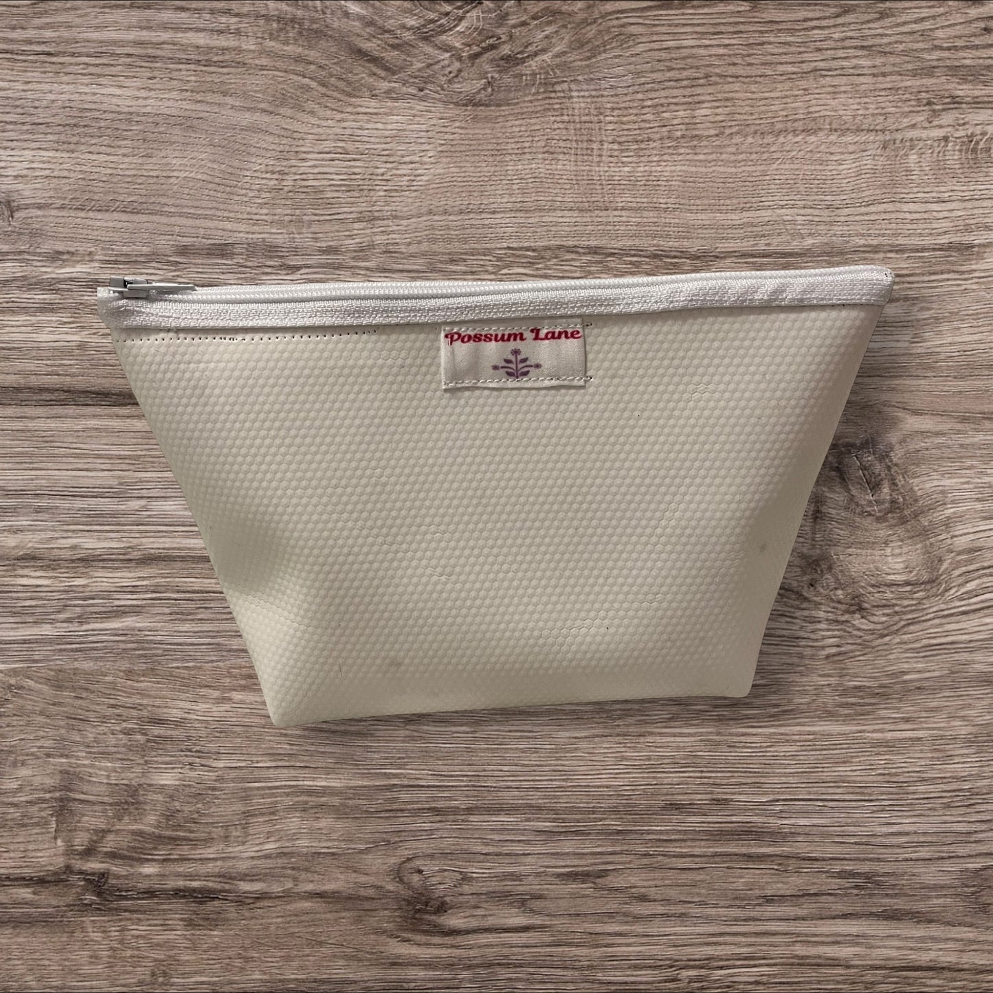 White Zippered Cosmetic Pouch