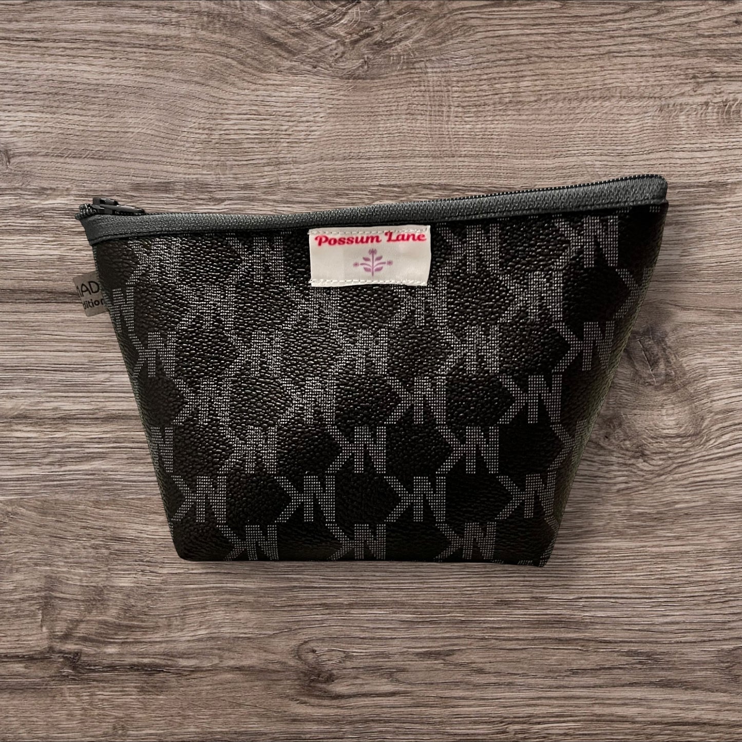 Black Printed Zippered Cosmetic Pouch