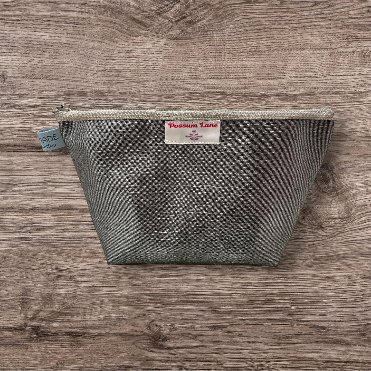 Silver Zippered Cosmetic Pouch