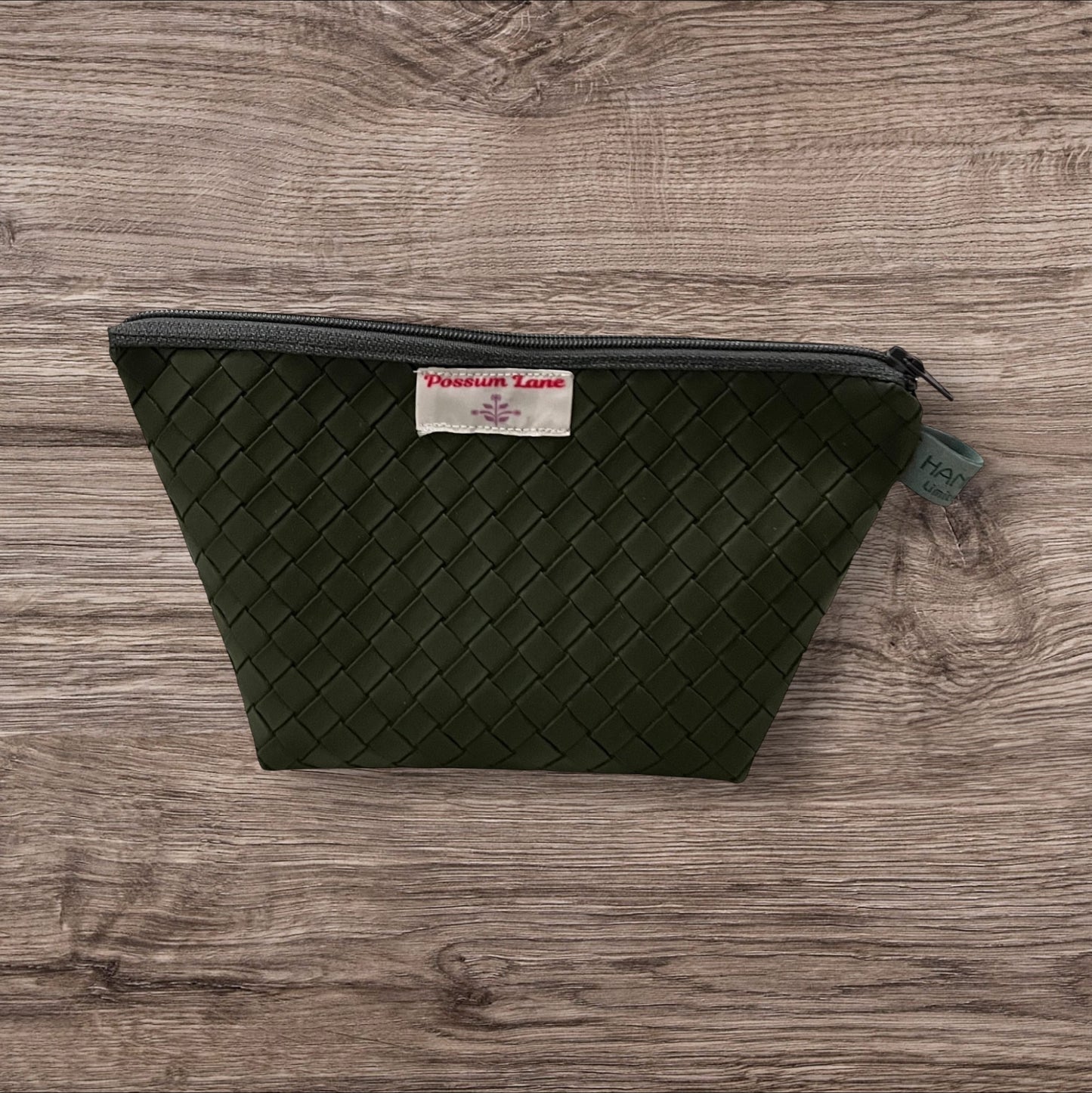 Dark Green Zippered Cosmetic Pouch