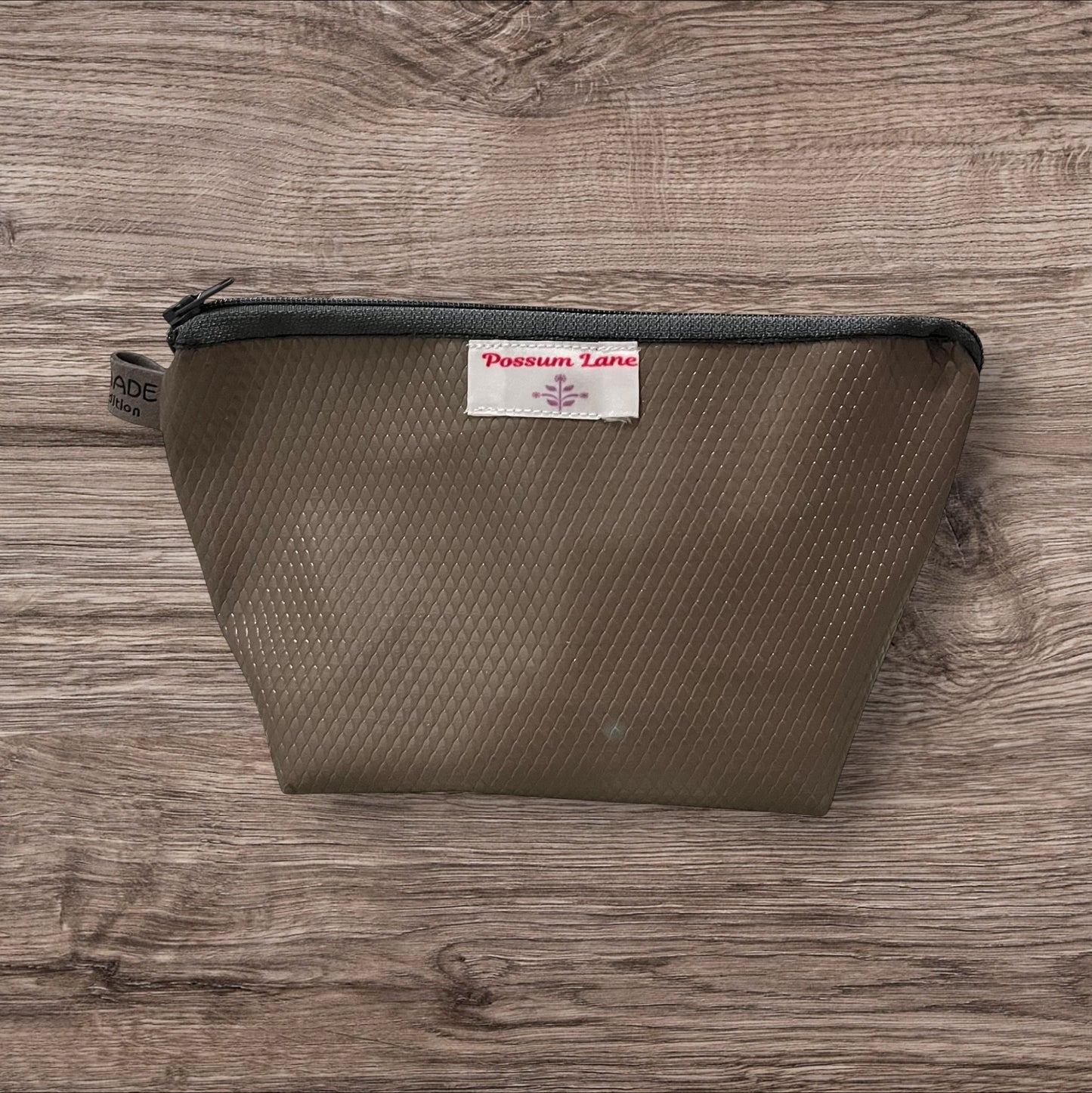 Brown Textured Zippered Cosmetic Pouch