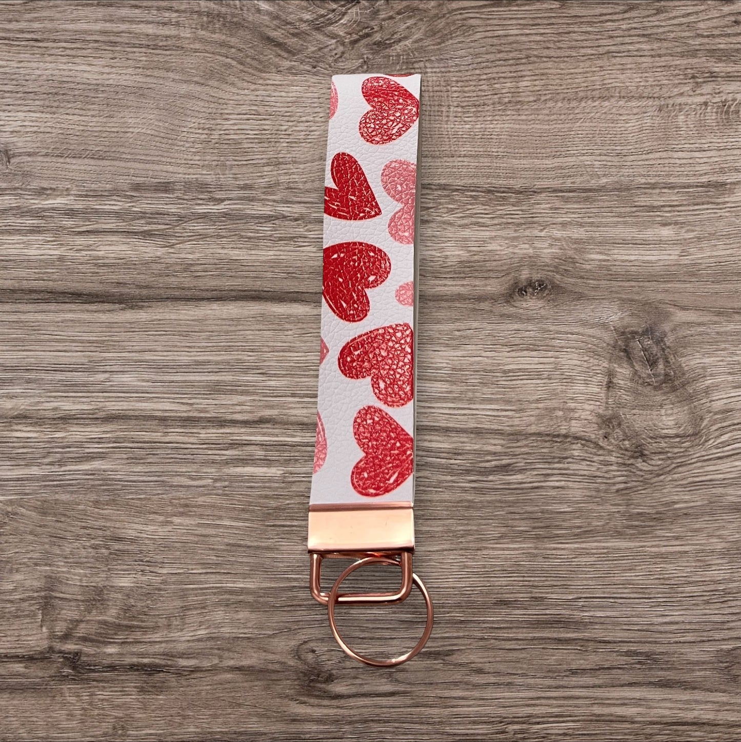 Love heart Keyring Fob Wristlet Rose Gold