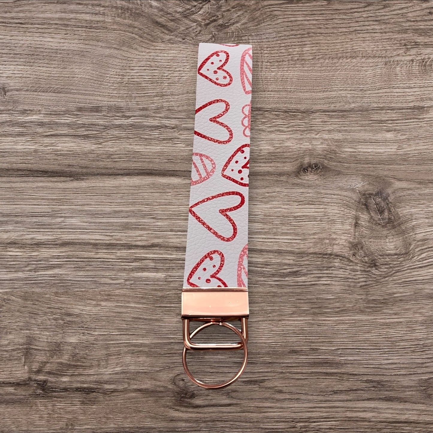 Love heart Keyring Fob Wristlet Rose Gold