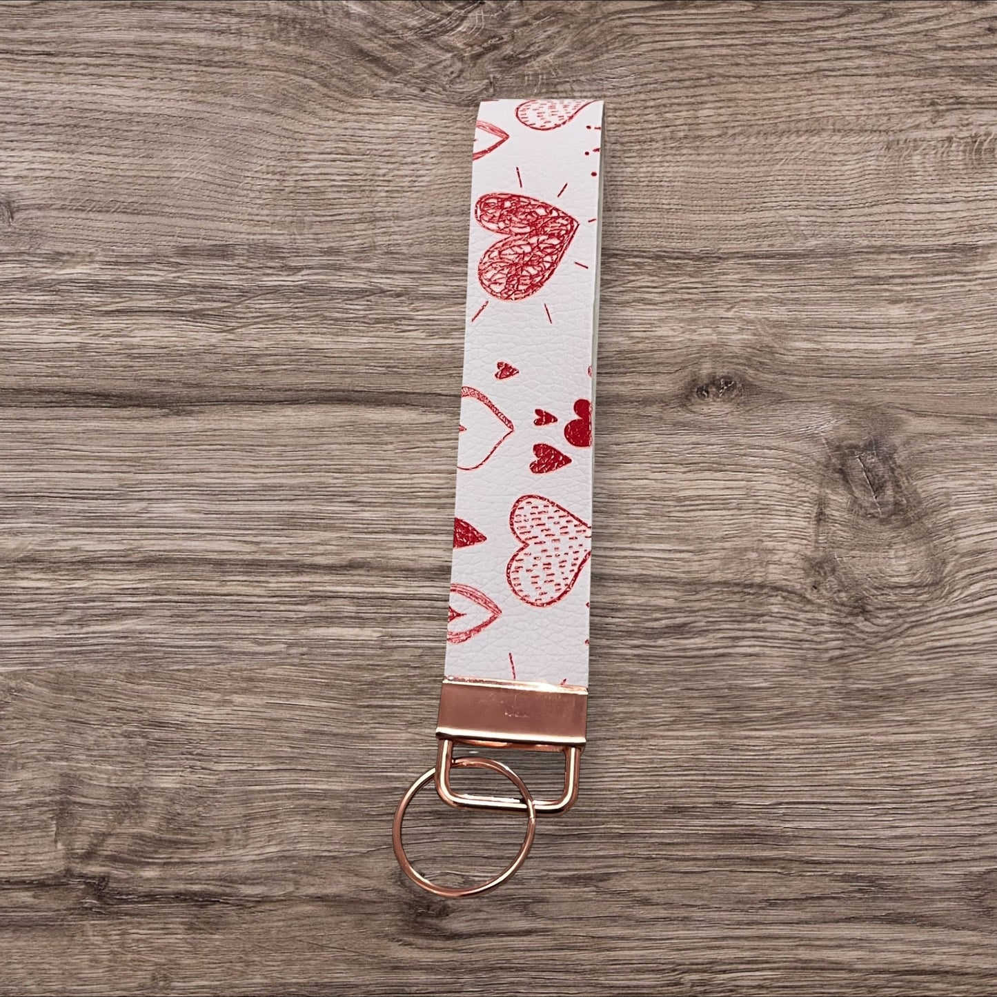 Love heart Keyring Fob Wristlet Rose Gold