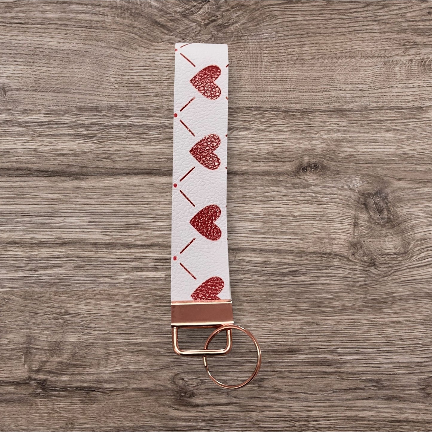 Love heart Keyring Fob Wristlet Rose Gold