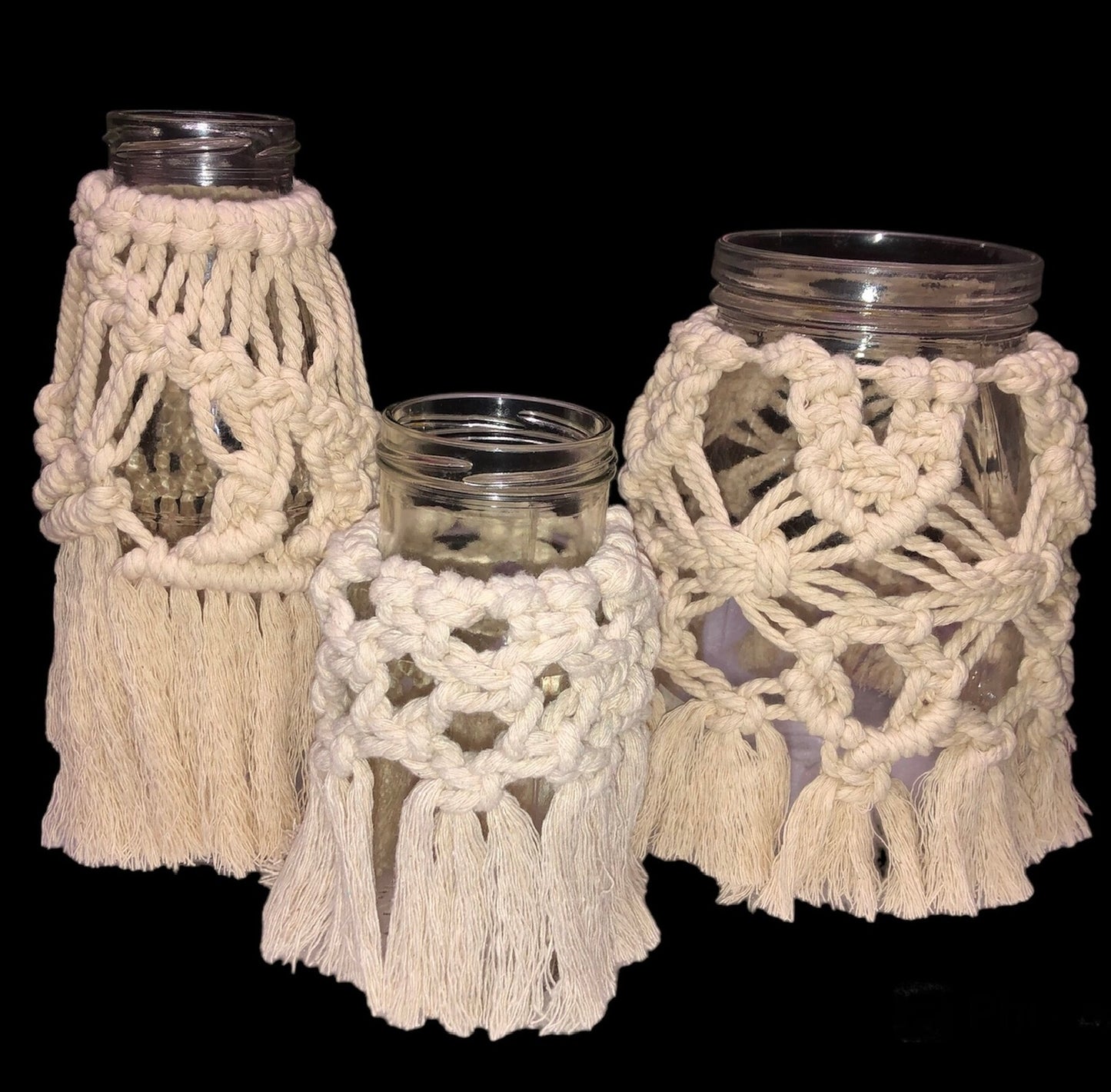 Macrame jar set x 3