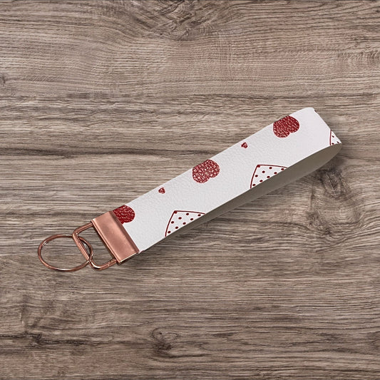 Love heart Keyring Fob Wristlet Rose Gold